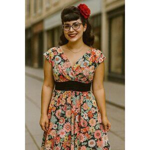 Retrolicious Alice in Wonderland Print Swing Dress See Measurements